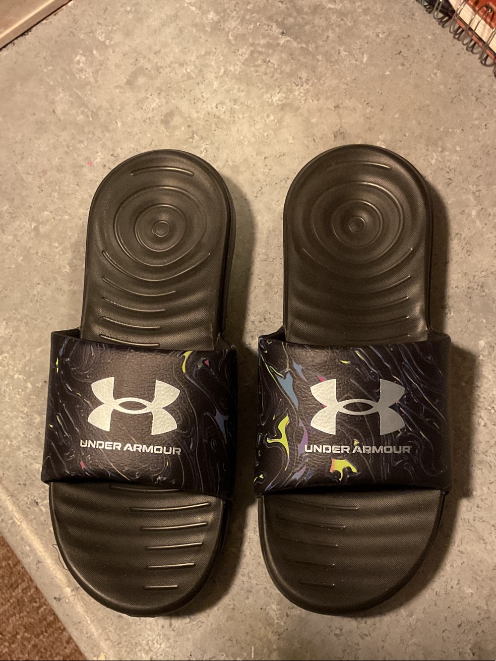 Under Armour Kids Black Slide Sandals with Neon Accent Print